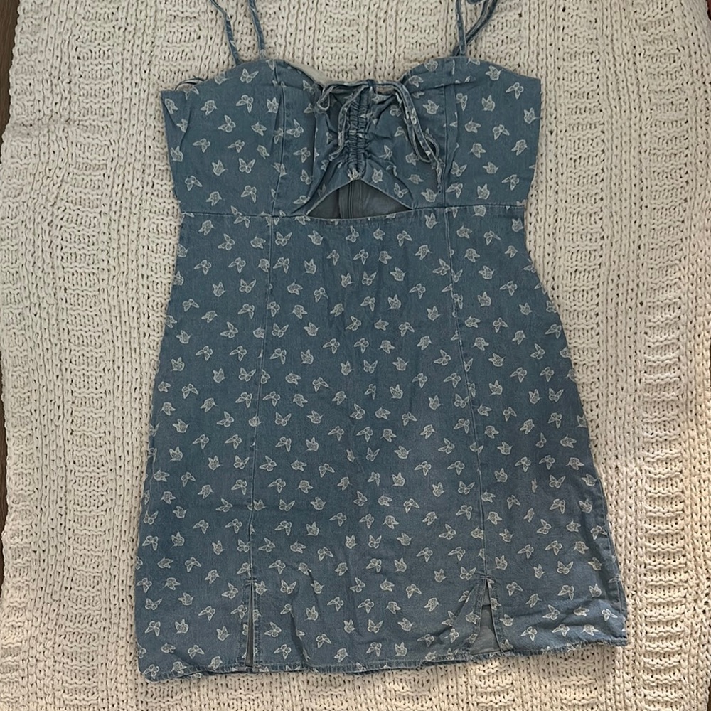 “Denim” Blue Butterfly Print Dress